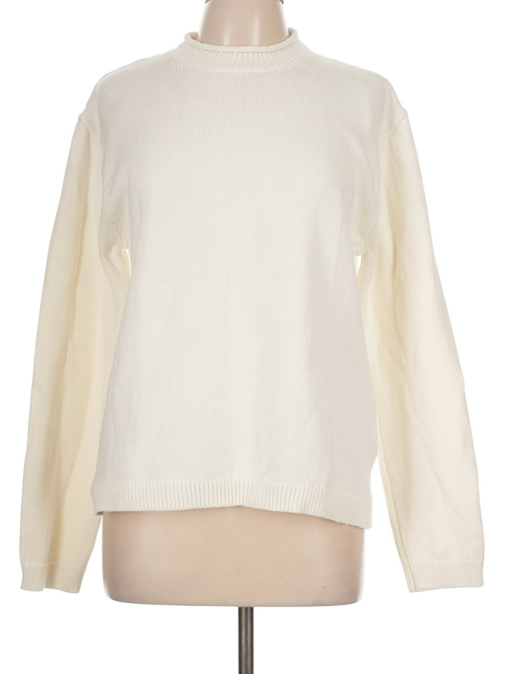 J. Crew Classic Mockneck Sweater Size Large White Preppy Nautical Coastal Cotton